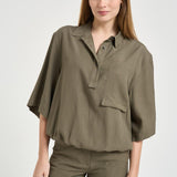 Blusa donna maniche a tre quarti verde militare TYC01 OLIVA NINE IN THE MORNING 
