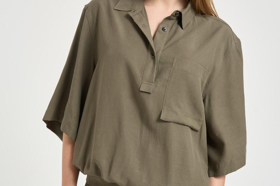 Blusa donna maniche a tre quarti verde militare TYC01 OLIVA NINE IN THE MORNING 