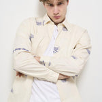 Camicia uomo avorio con ricami blu LDM410216 215477IVORY/BLUPRINT LES DEUX 
