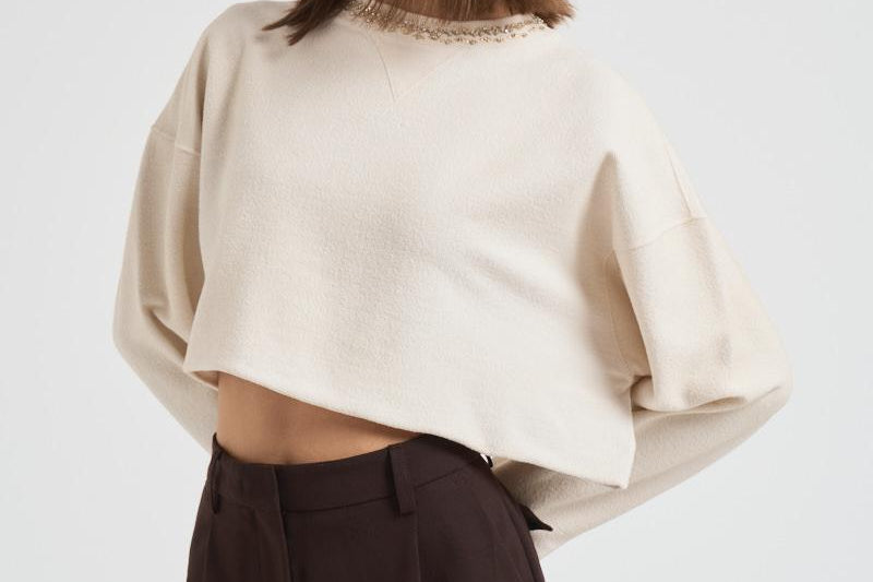 Maglia donna cropped panna GWP02203 P00212211616 GOLDEN GOOSE 