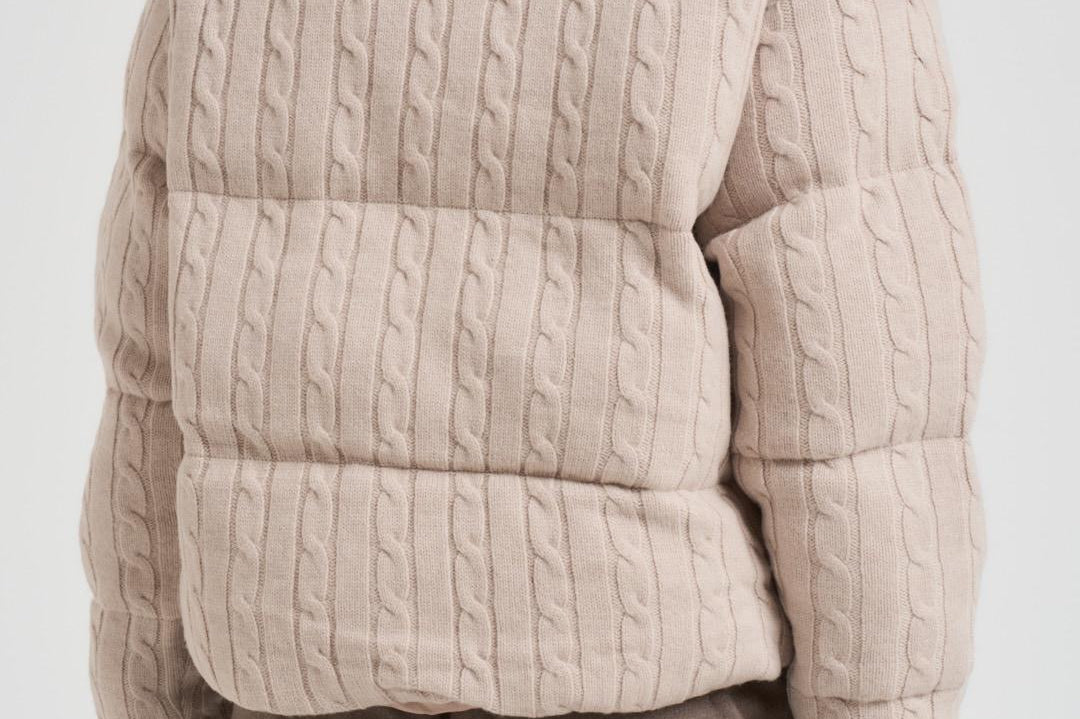 Giubbotto donna in maglia a trecce beige MYAWOOL 11 MC2 SAINT BARTH 