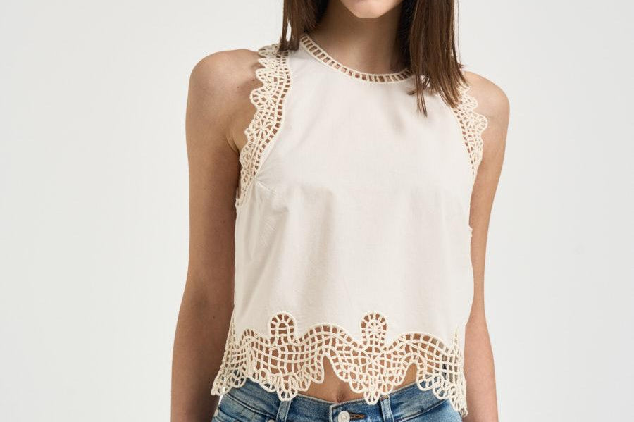 Top donna avorio con ricami 14600 0038 FORTE FORTE 