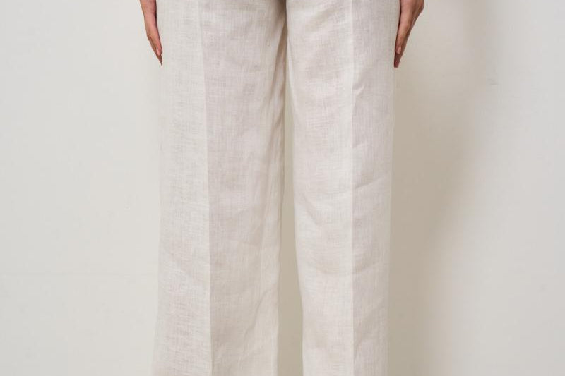 Pantalone donna a palazzo in lino bianco S5SN30 A10 SEMICOUTURE 