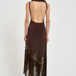 Abito donna lungo con frange marrone TM190159A DARKBROWN THE ANDAMANE 