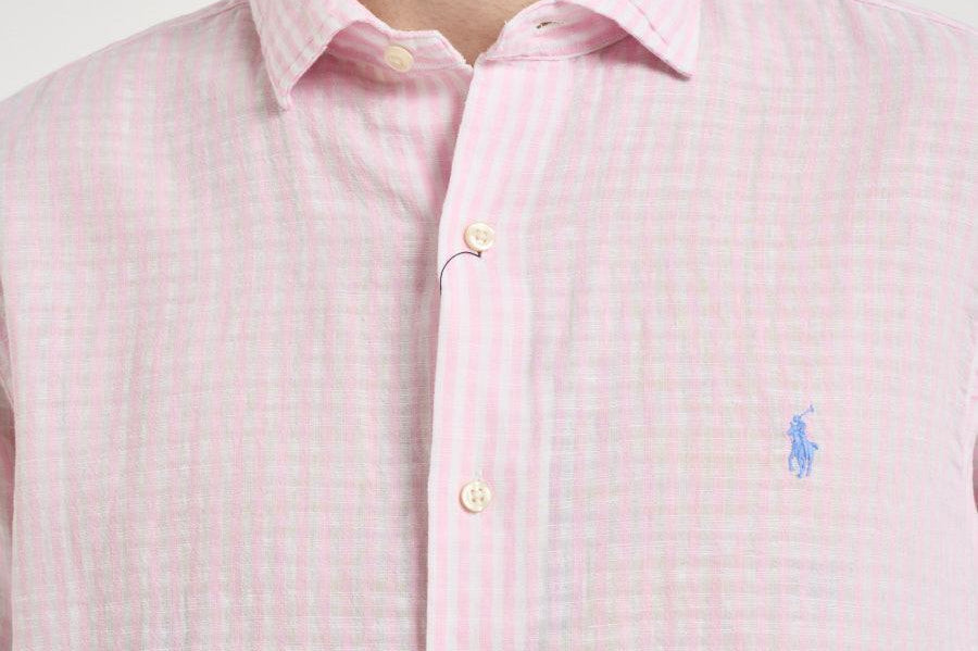 Camicia uomo rosa in misto lino e cotone 710B16700 002 RALPH LAUREN 