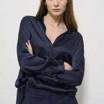 Camicia donna satinata blu Y5SM03 K92 SEMICOUTURE 
