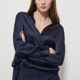 Camicia donna satinata blu Y5SM03 K92 SEMICOUTURE 