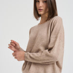 Maglia donna girocollo cammello KAIRA CHESTNUT ABSOLUT CASHMERE. 