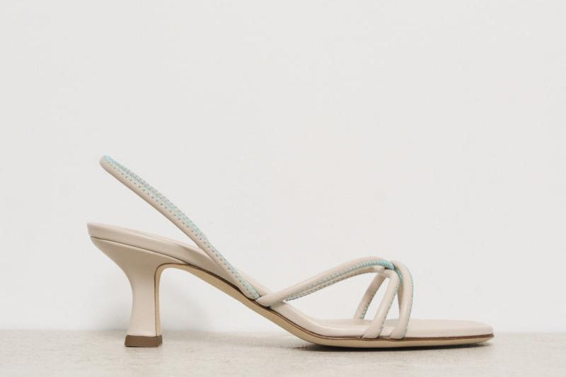 Sandalo donna beige con impunture verdi MERYL MILK 3JUIN 