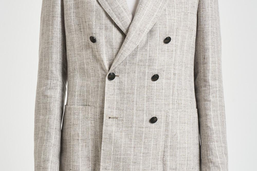 Giacca uomo doppiopetto gessata grigio chiaro 1SMC20K 850049T3259 TAGLIATORE 