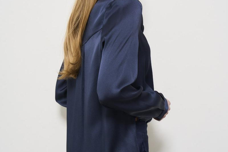 Camicia donna satinata blu Y5SM03 K92 SEMICOUTURE 
