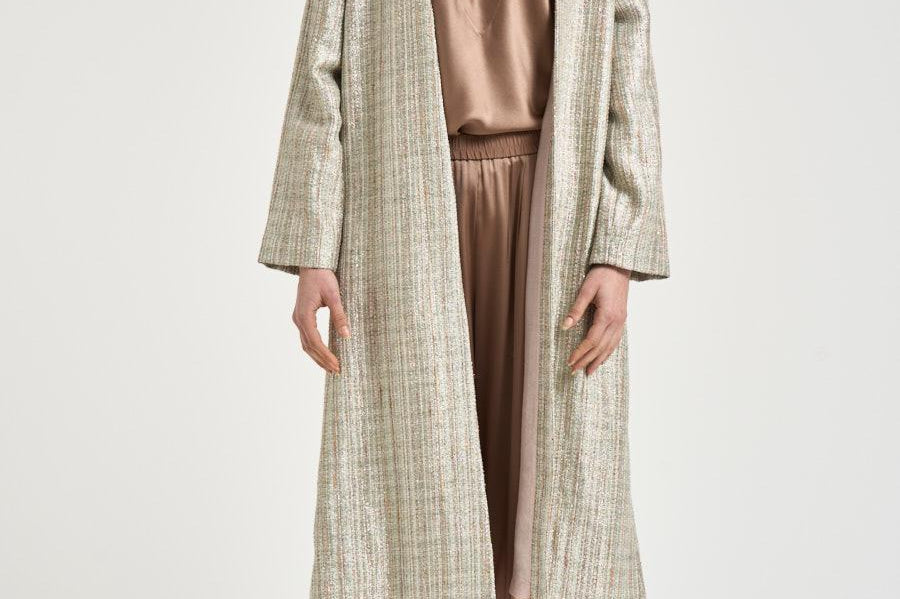 Cappotto donna lurex perla e rosa 14510 0023 FORTE FORTE 