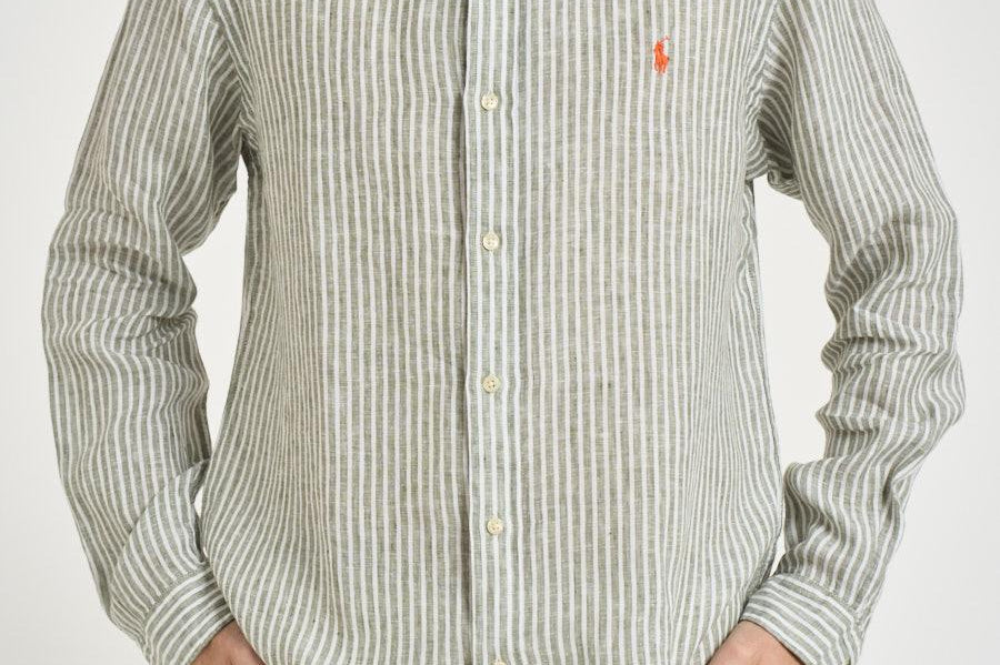 Camicia uomo in lino a righe verde 710B15594 001 RALPH LAUREN 