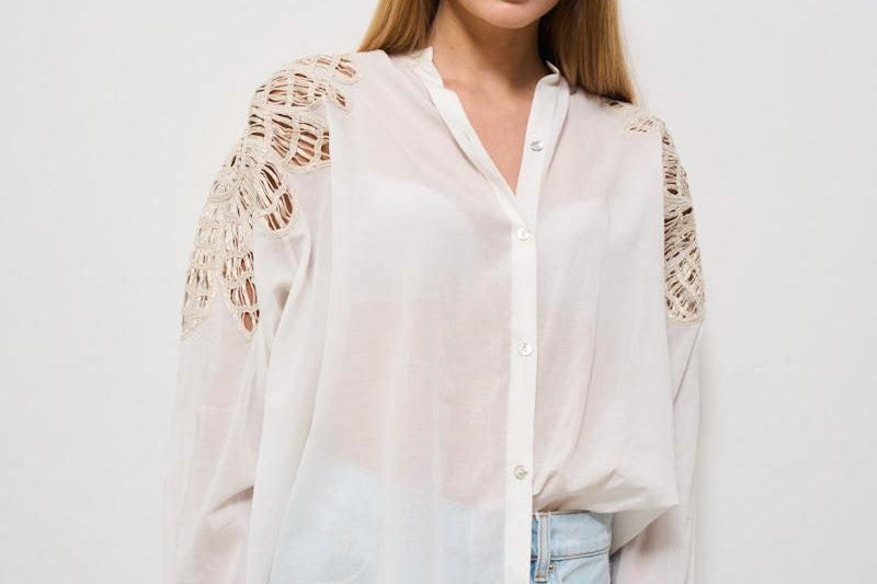 Camicia donna bianca con ricami 13888 0015 FORTE FORTE 
