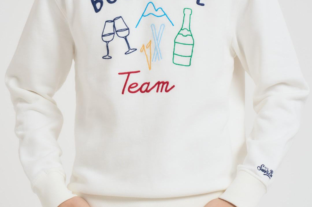 Felpa uomo girocollo con stampa ricamata panna SOHON BOLLINE10EMB MC2 SAINT BARTH 