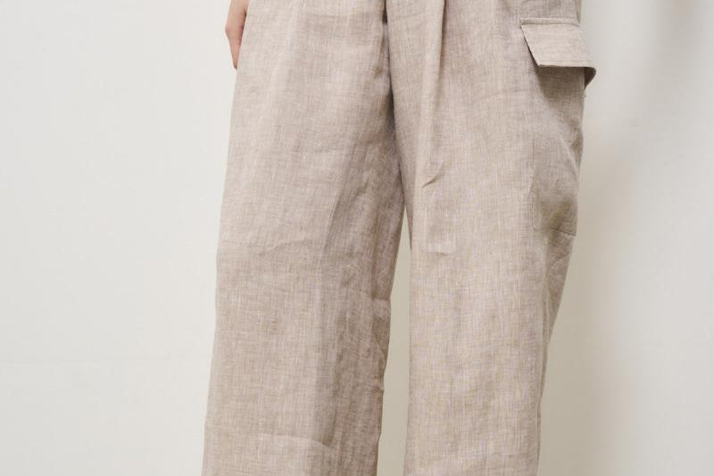 Pantalone donna a palazzo in lino beige P04160 2600948 PESERICO 