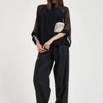 Blusa donna Sheer Raglan Blouse nera 32105 1433BLACK FILIPPA K 