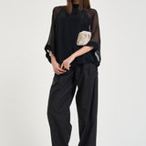 Blusa donna Sheer Raglan Blouse nera 32105 1433BLACK FILIPPA K 