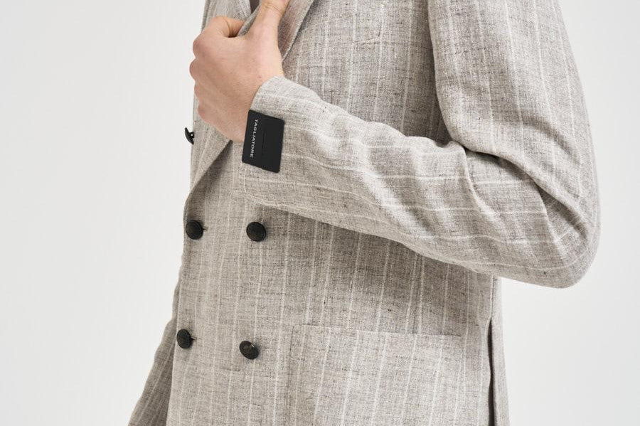 Giacca uomo doppiopetto gessata grigio chiaro 1SMC20K 850049T3259 TAGLIATORE 