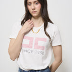 T-shirt donna bianca con logo rosa MA033 270 ELISABETTA FRANCHI 