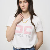 T-shirt donna bianca con logo rosa MA033 270 ELISABETTA FRANCHI 