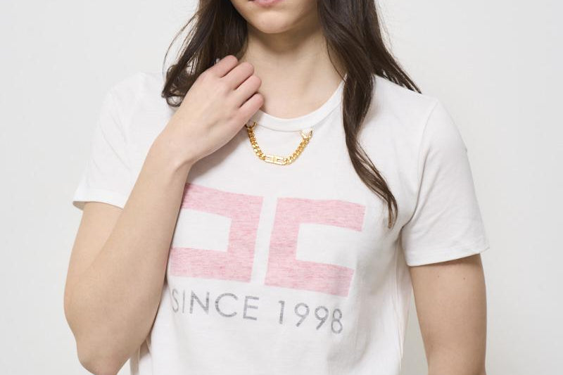 T-shirt donna bianca con logo rosa MA033 270 ELISABETTA FRANCHI 