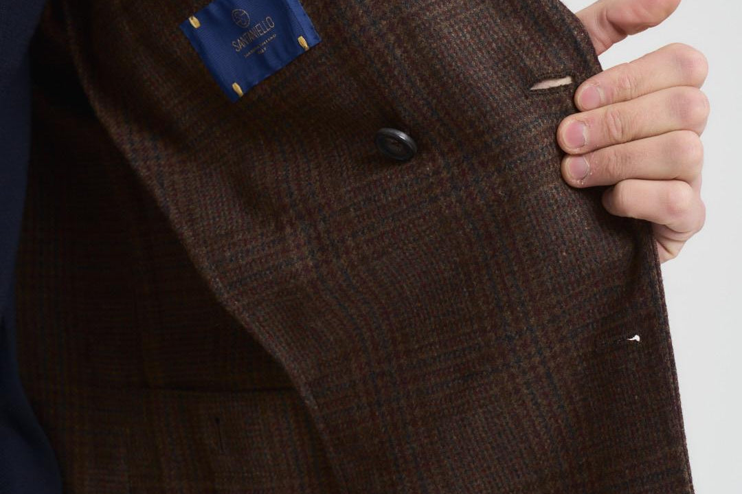 Giacca uomo doppiopetto in check marrone G751MF 408157F SANTANIELLO 
