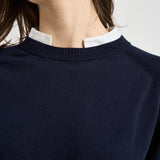 Maglia donna blu con inserto camicia bianca Y6SB60 N06 SEMICOUTURE 