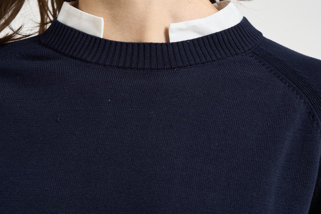Maglia donna blu con inserto camicia bianca Y6SB60 N06 SEMICOUTURE 