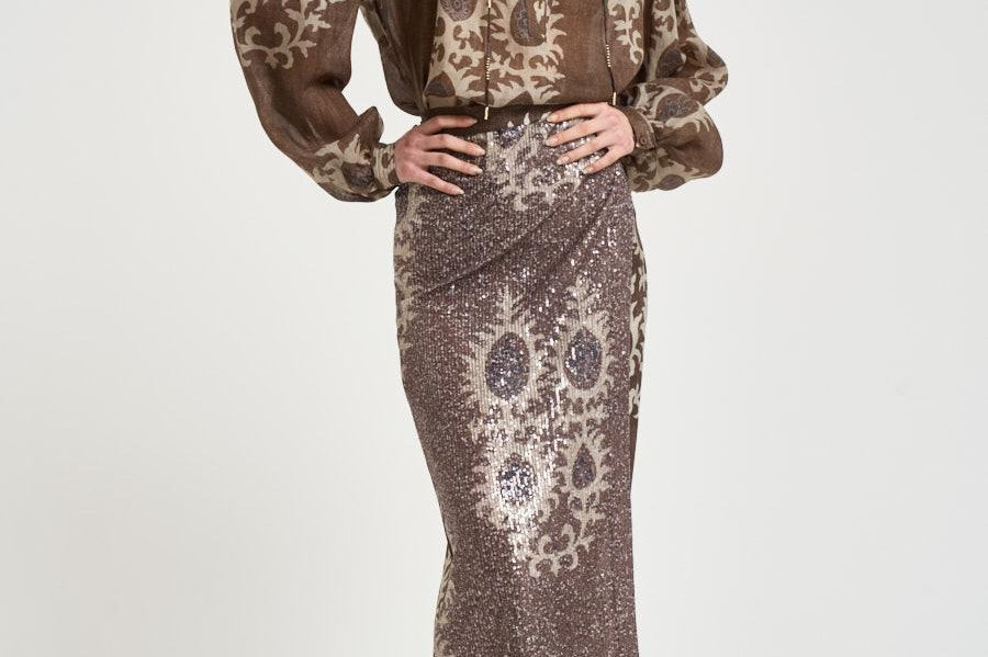 Blusa donna con stampa floreale marrone S1163 116 BAZAR DELUXE 