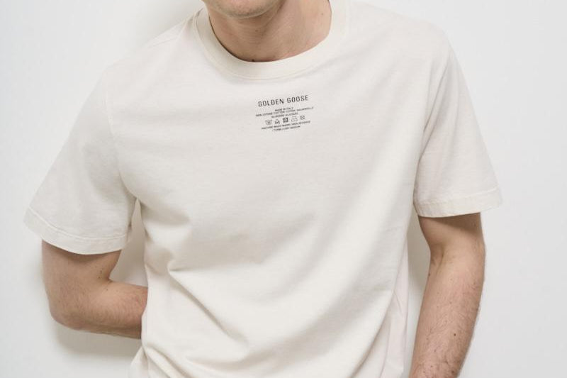 T-shirt uomo girocollo avorio GMP01220 P00188111421 GOLDEN GOOSE 