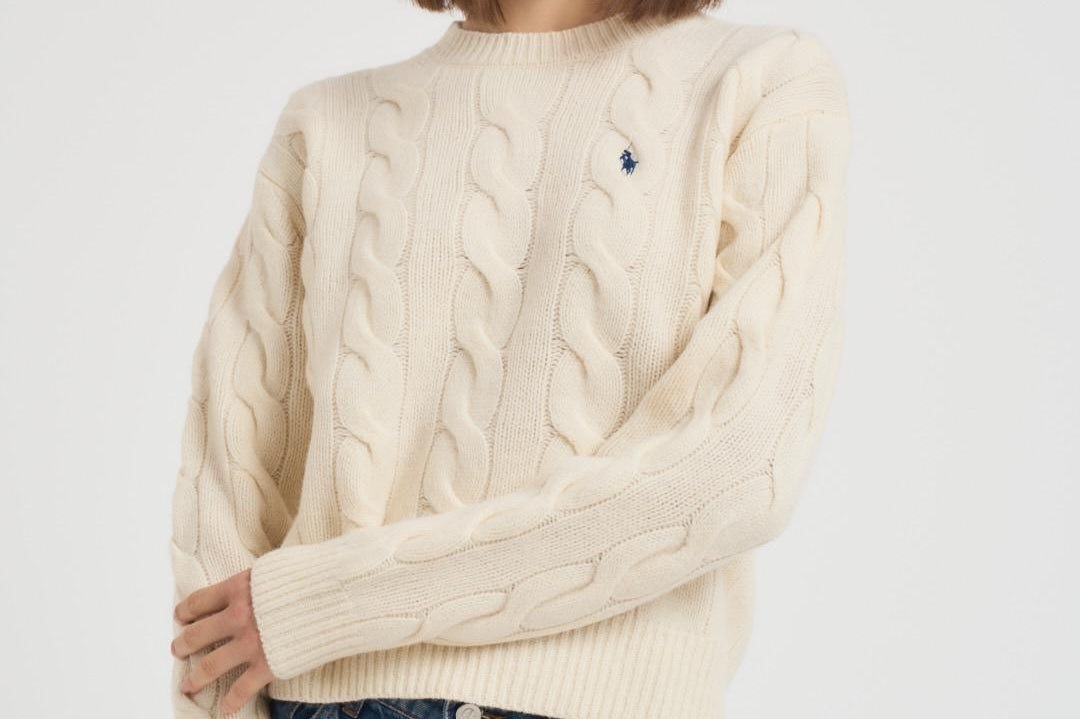 Maglia donna girocollo a treccia panna 211A91216 002 RALPH LAUREN 