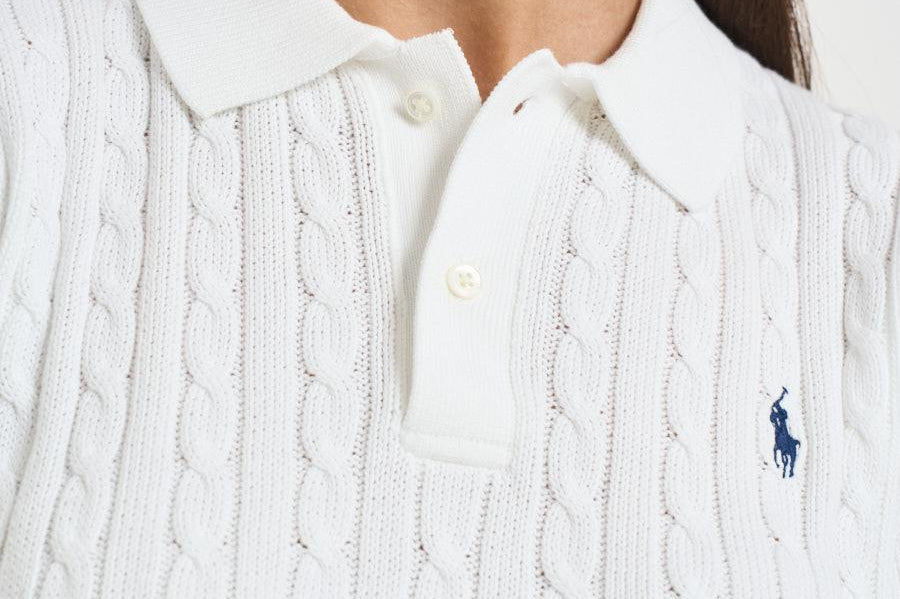 Polo donna bianca in maglia a trecce bianca 211972118 501 RALPH LAUREN 