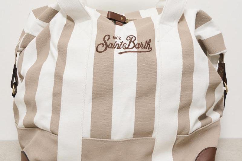 Borsa uomo a righe beige TRAVELBAG STRIPESPOPV1110EMB MC2 SAINT BARTH 