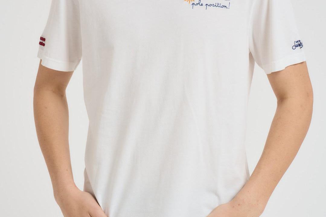 T-shirt uomo girocollo panna con ricamo ARNOTTWM SOL10EMB MC2 SAINT BARTH 