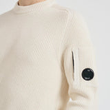 Maglione uomo girocollo a coste lunghe bianco MKN015A 00668A103 CP COMPANY 