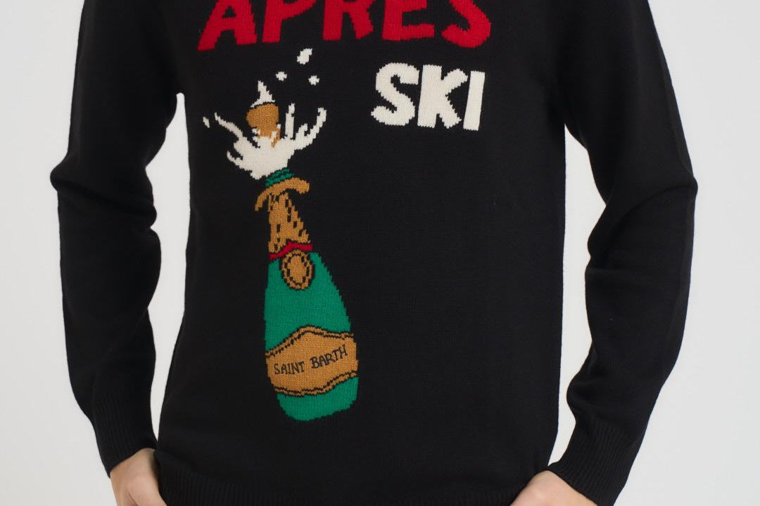 Maglione uomo girocollo nero Après ski rosso HERON APRBOTT00 MC2 SAINT BARTH 