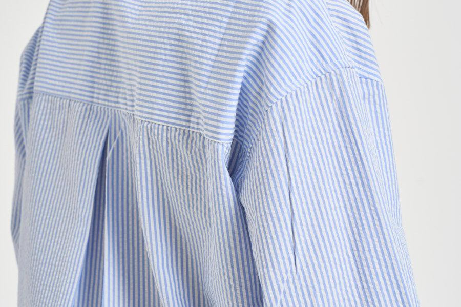 Camicia donna a righe azzurra e bianca CYS0001 AMA31 MC2 SAINT BARTH 