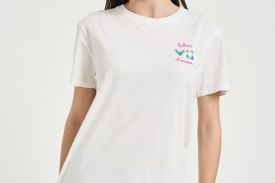T-shirt donna girocollo bianca con ricamo EMILIE 00279L MC2 SAINT BARTH 