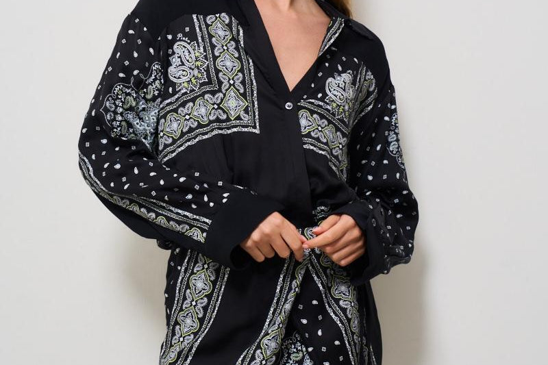 Abito donna corto fantasia bandana nera 104665 A2CKZ1T PINKO 