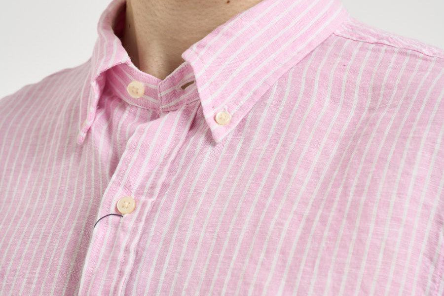 Camicia uomo in lino a righe rosa 710B15594 008 RALPH LAUREN 