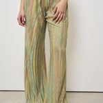 Pantaloni donna a palazzo in lamé verdi 13919 6014 FORTE FORTE 