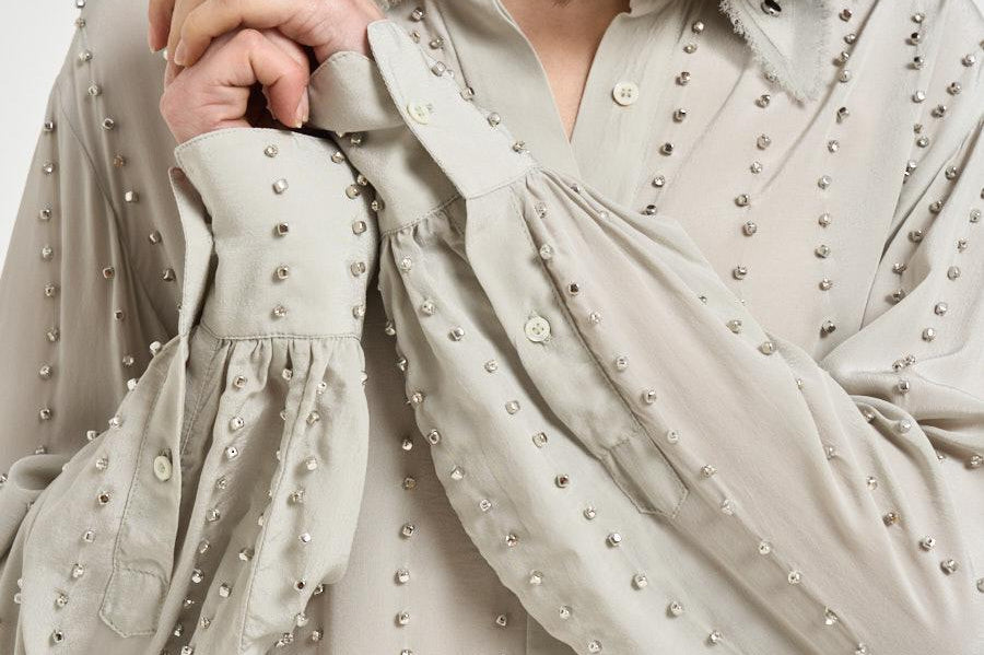 Camicia donna con strass grigia 106238A31F CAITLINI18 PINKO 