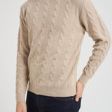 Maglia uomo girocollo a treccia beige 25FCCM010439 112 ACCADEMIE TESSILI 