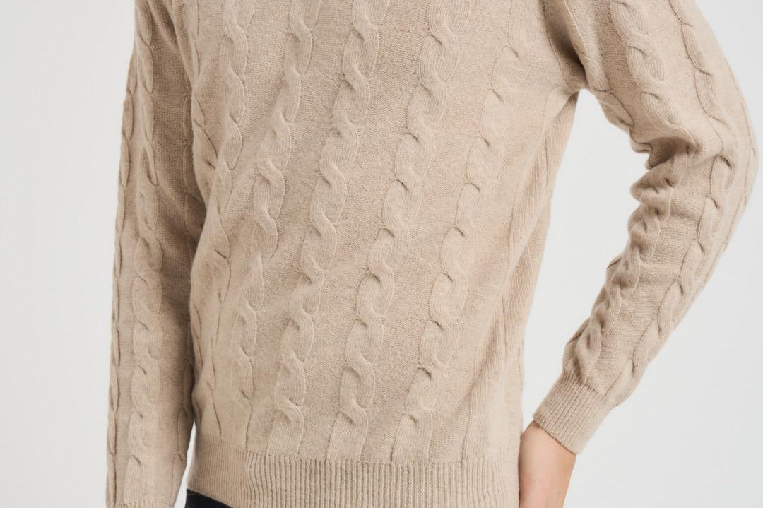 Maglia uomo girocollo a treccia beige 25FCCM010439 112 ACCADEMIE TESSILI 