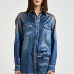 Camicia donna in denim blu slavato GWP02525 P00240650100 GOLDEN GOOSE 