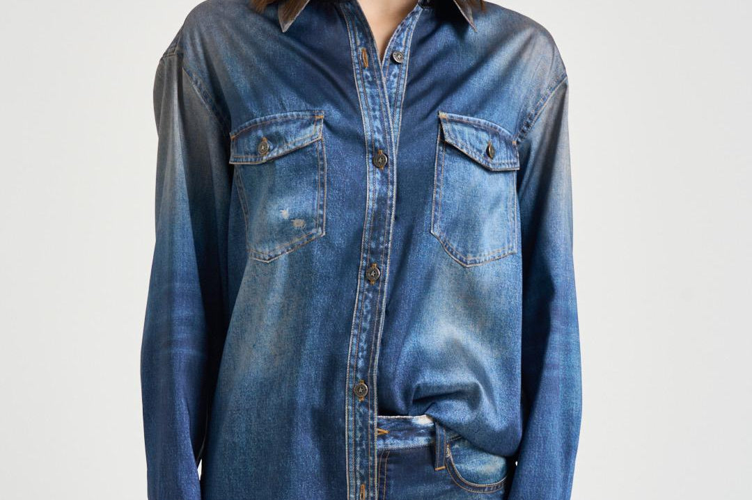 Camicia donna in denim blu slavato GWP02525 P00240650100 GOLDEN GOOSE 