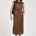 Abito donna midi satinato marrone. 5D1029 L9486611 GLANSHIRT 