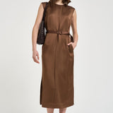 Abito donna midi satinato marrone. 5D1029 L9486611 GLANSHIRT 