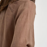 Blusa donna marrone con scollo perline S1194 126 BAZAR DELUXE 